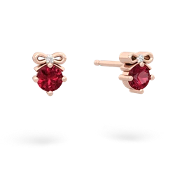 Lab Ruby Diamond Bows 14K Rose Gold earrings E7002