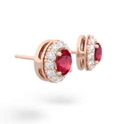 Lab Ruby Diamond Halo 14K Rose Gold earrings E5370