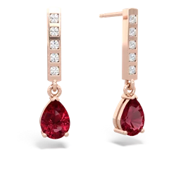 Lab Ruby Art Deco Diamond Drop 14K Rose Gold earrings E5324