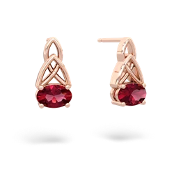 Lab Ruby Celtic Trinity Knot 14K Rose Gold earrings E2389