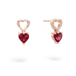 Lab Ruby Four Hearts 14K Rose Gold earrings E2558