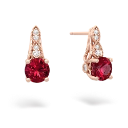 Lab Ruby Antique Elegance 14K Rose Gold earrings E3100