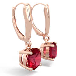 Lab Ruby 8Mm Round Lever Back 14K Rose Gold earrings E2788