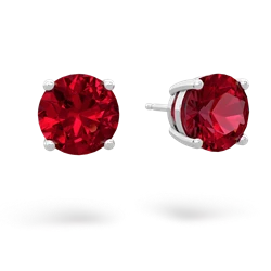Lab Ruby 8Mm Round Stud 14K White Gold earrings E1788