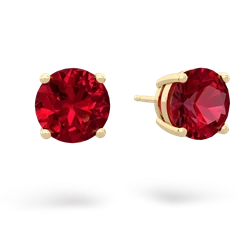 Lab Ruby 8Mm Round Stud 14K Yellow Gold earrings E1788