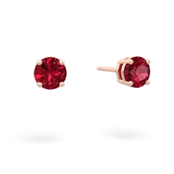 Lab Ruby 5Mm Round Stud 14K Rose Gold earrings E1785