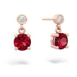 Lab Ruby Diamond Drop 6Mm Round 14K Rose Gold earrings E1986