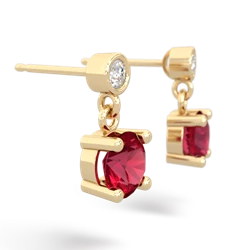 Lab Ruby Diamond Drop 6Mm Round 14K Yellow Gold earrings E1986