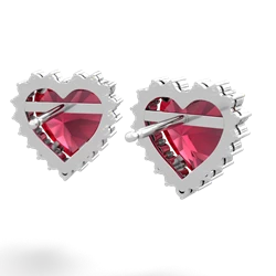 Lab Ruby Sparkling Halo Heart 14K White Gold earrings E0391