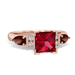 Lab Ruby 6Mm Princess Eternal Embrace Engagement 14K Rose Gold ring C2002