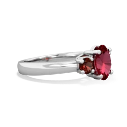 Lab Ruby Three Stone Oval Trellis 14K White Gold ring R4024