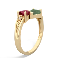 Lab Ruby Snuggling Hearts 14K Yellow Gold ring R2178