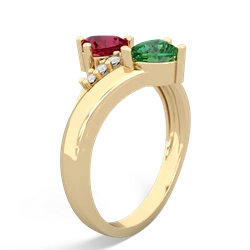 Lab Ruby Heart To Heart 14K Yellow Gold ring R2064