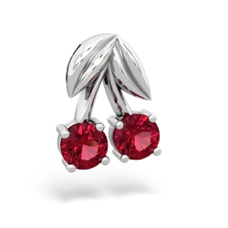 Lab Ruby Sweet Cherries 14K White Gold pendant P7001