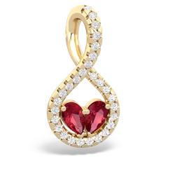 Lab Ruby Pave Twist 'One Heart' 14K Yellow Gold pendant P5360