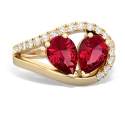 Lab Ruby Nestled Heart Keepsake 14K Yellow Gold ring R5650
