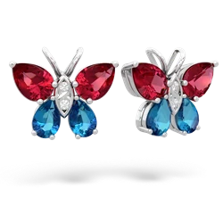 Lab Ruby Butterfly 14K White Gold earrings E2215