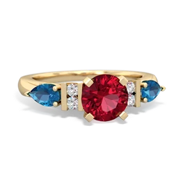 Lab Ruby 6Mm Round Eternal Embrace Engagement 14K Yellow Gold ring R2005