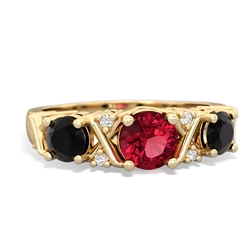 Lab Ruby Hugs And Kisses 14K Yellow Gold ring R5016