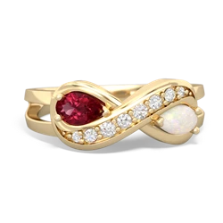 Lab Ruby Diamond Infinity 14K Yellow Gold ring R5390