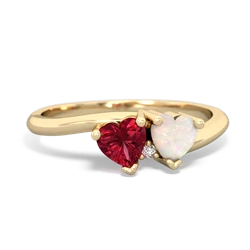Lab Ruby Sweethearts 14K Yellow Gold ring R5260