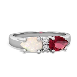 Lab Ruby Pear Bowtie 14K White Gold ring R0865