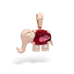 Lab Ruby Elephant 14K Rose Gold pendant P2555