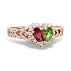 Lab Ruby Celtic Knot Two Hearts As One 14K Rose Gold ring R2644HRT