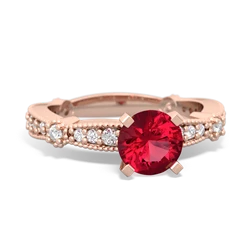 Lab Ruby Sparkling Tiara 6Mm Round 14K Rose Gold ring R26296RD