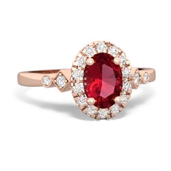 Lab Ruby Antique-Style Halo 14K Rose Gold ring R5720