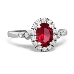 Lab Ruby Antique-Style Halo 14K White Gold ring R5720