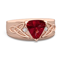 Lab Ruby Celtic Trinity Knot Men's 14K Rose Gold ring R0440