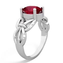 Lab Ruby Celtic Knot Cocktail 14K White Gold ring R2377