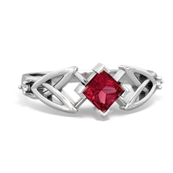 Lab Ruby Celtic Knot Princess 14K White Gold ring R3349