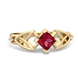 Lab Ruby Celtic Knot Princess 14K Yellow Gold ring R3349