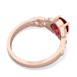 Lab Ruby Checkerboard Cushion Celtic Knot 14K Rose Gold ring R5000