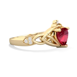 Lab Ruby Claddagh Celtic Knot Diamond 14K Yellow Gold ring R5001