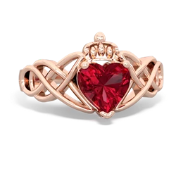 Lab Ruby Claddagh Celtic Knot 14K Rose Gold ring R2367