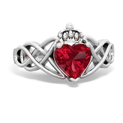 Lab Ruby Claddagh Celtic Knot 14K White Gold ring R2367