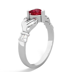 Lab Ruby Claddagh 14K White Gold ring R2370