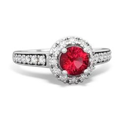 Lab Ruby Diamond Halo 14K White Gold ring R5370