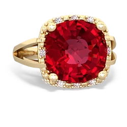 Lab Ruby Art Deco Cocktail 14K Yellow Gold ring R2498