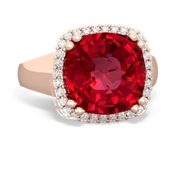 Lab Ruby Halo Cocktail 14K Rose Gold ring R2544