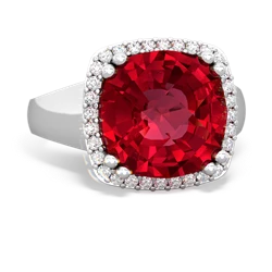 Lab Ruby Halo Cocktail 14K White Gold ring R2544