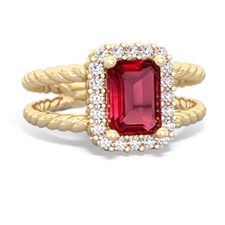 Lab Ruby Rope Split Band 14K Yellow Gold ring R2628