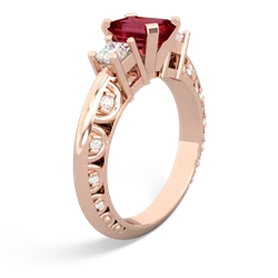 Lab Ruby Art Deco Diamond 7X5 Emerald-Cut Engagement 14K Rose Gold ring R20017EM