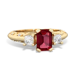 Lab Ruby Art Deco Diamond 7X5 Emerald-Cut Engagement 14K Yellow Gold ring R20017EM
