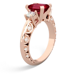 Lab Ruby Art Deco Diamond 8X6 Emerald-Cut Engagement 14K Rose Gold ring R20018EM