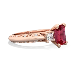 Lab Ruby Art Deco Diamond 8X6 Emerald-Cut Engagement 14K Rose Gold ring R20018EM
