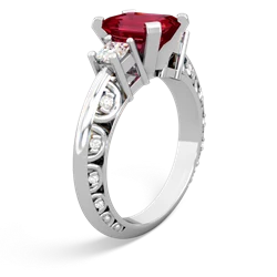 Lab Ruby Art Deco Diamond 8X6 Emerald-Cut Engagement 14K White Gold ring R20018EM